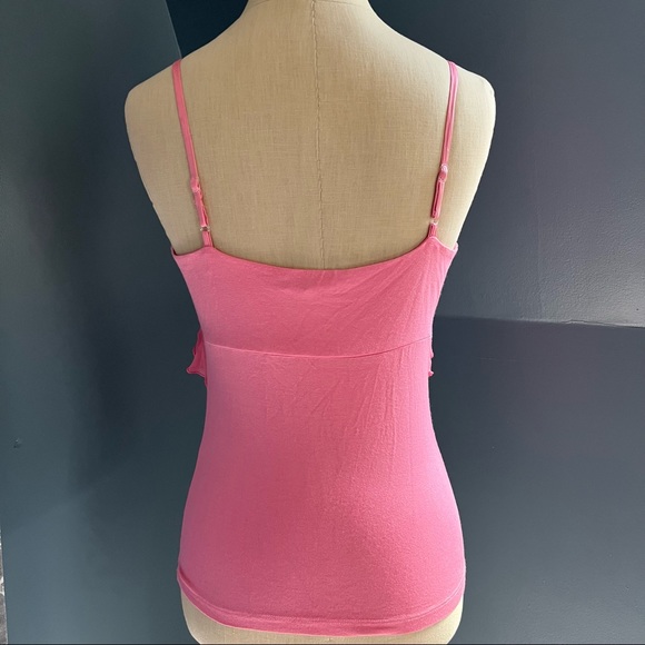 Bebe Y2K Pink Barbiecore Tank Top w/ Flowy Chiffon Bow Adjustable Straps M - Picture 2 of 9